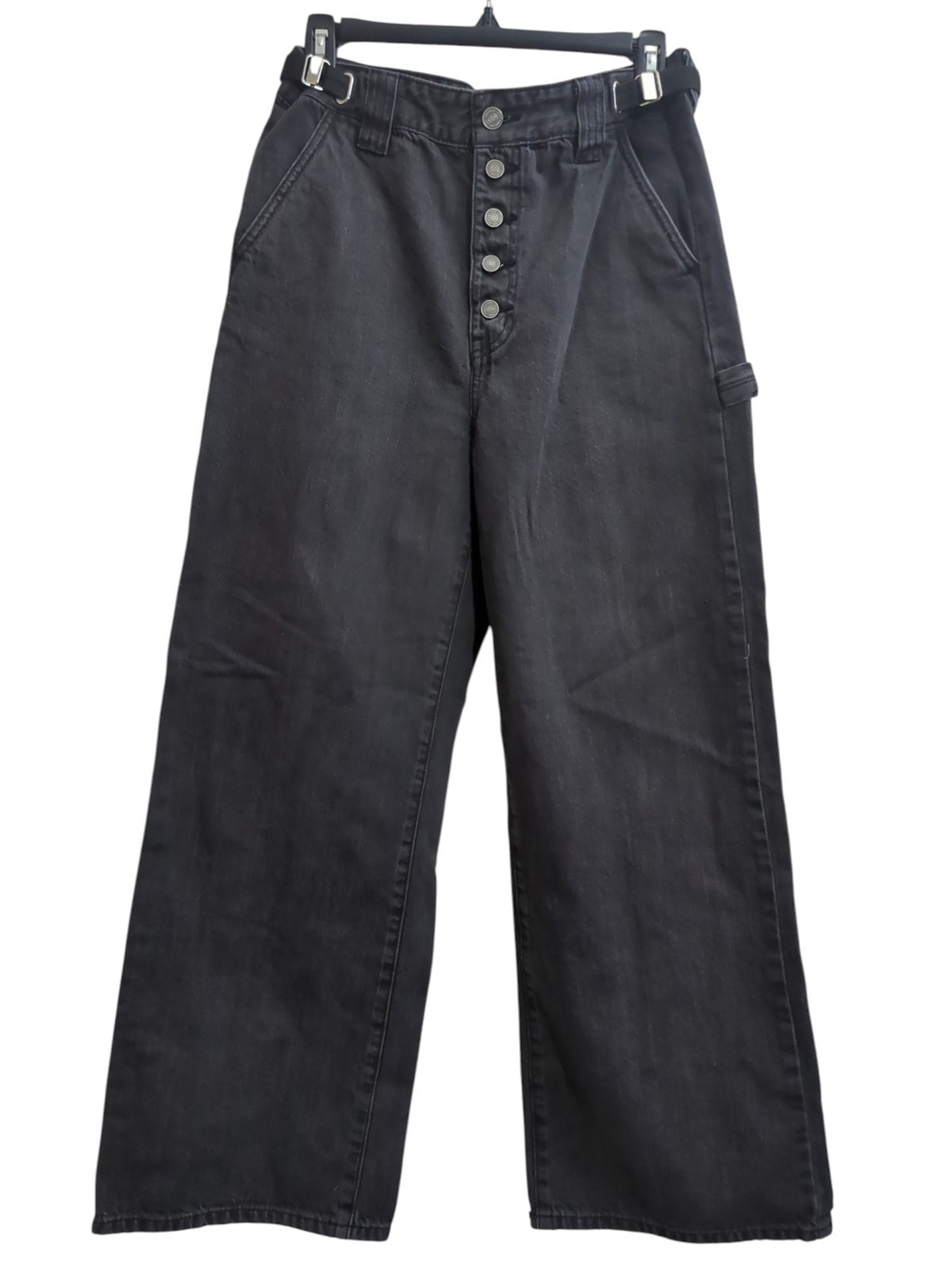 KanCan Black Wide-Leg Cargo Pants with Button-Fly